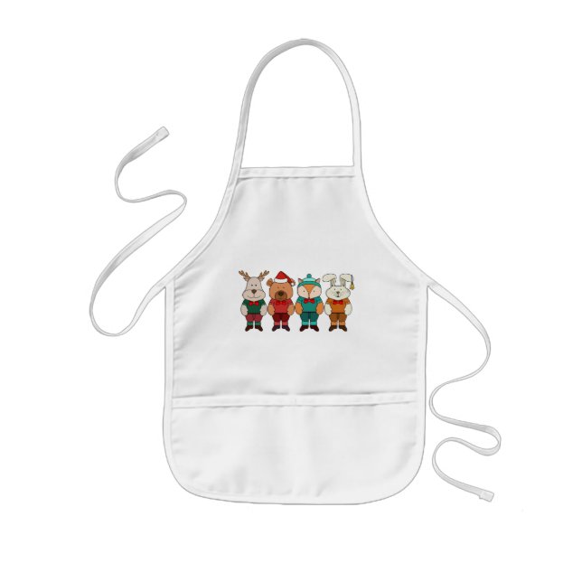 Adorable animals ready for winter kids apron (Front)