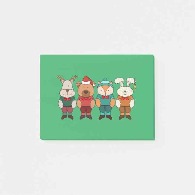 Adorable animals ready for winter post-it notes (Front)