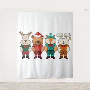 Adorable animals ready for winter tapestry