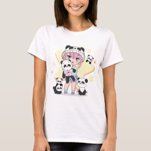 Adorable Anime Girl Surrounded by Panda Toys T-Shirt