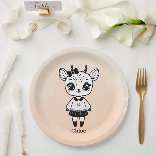 Adorable Antelope Girl - Cute Doodle Design Paper Plate (Wedding)