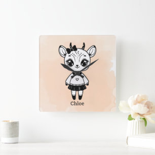 Adorable Antelope Girl - Cute Doodle Design Square Wall Clock