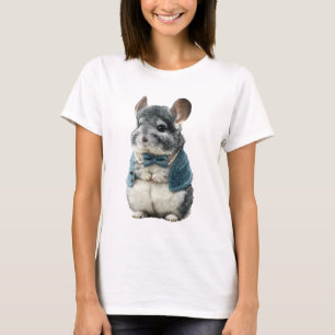 Adorable Anthropomorphic Chinchilla in Blue Bow T-Shirt