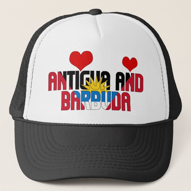 Adorable Antigua and Barbuda Flag Hearts Patriotic Trucker Hat (Front)