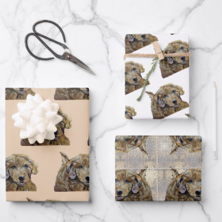 Adorable Apricot Goldendoodle Puppy Pastel Drawing Wrapping Paper Sheet