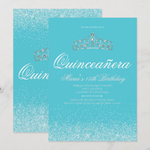 Adorable Aqua Glitter, Quinceanera Invitations
