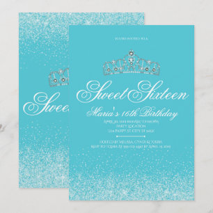 Adorable Aqua Glitter, Sweet 16 Invitations