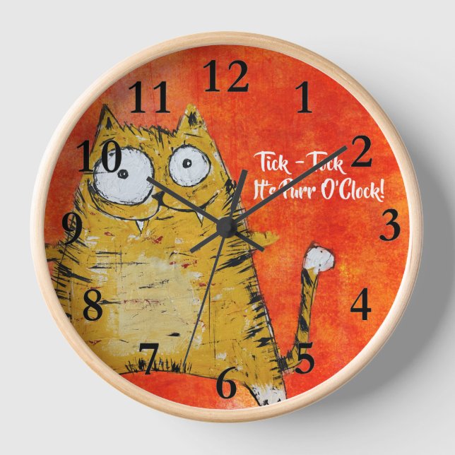 Adorable Artistic Cat Wall Clock! Clock (Front)