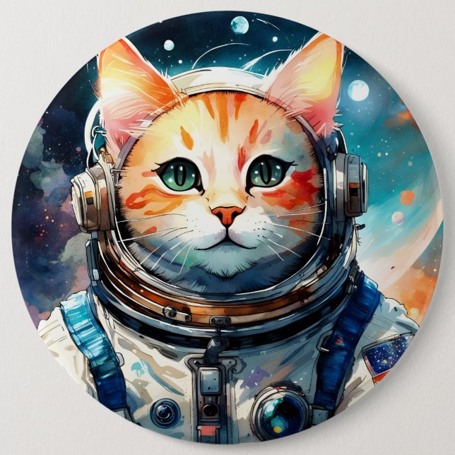 Adorable Astronaut Cat 6 Cm Round Badge (Front)