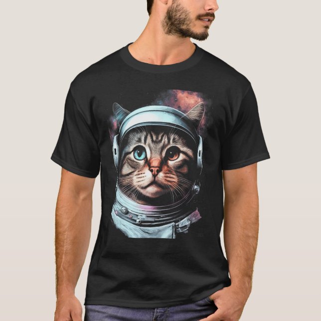 Adorable Astronaut Cat Kitty Illustration T-Shirt (Front)