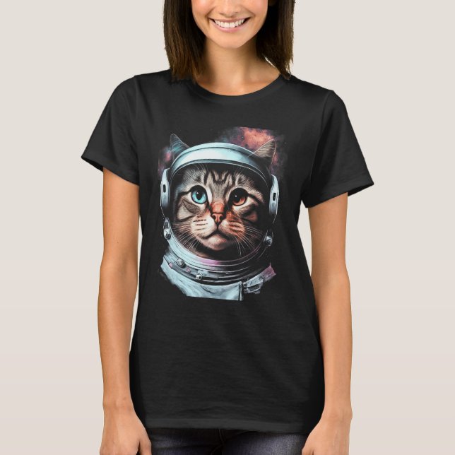 Adorable Astronaut Cat Kitty Illustration T-Shirt (Front)