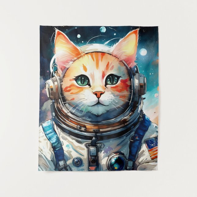 Adorable Astronaut Cat Tapestry (Front)