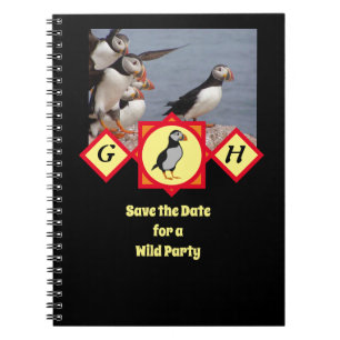 Adorable Atlantic Puffin Cartoon Monogram Photo Notebook