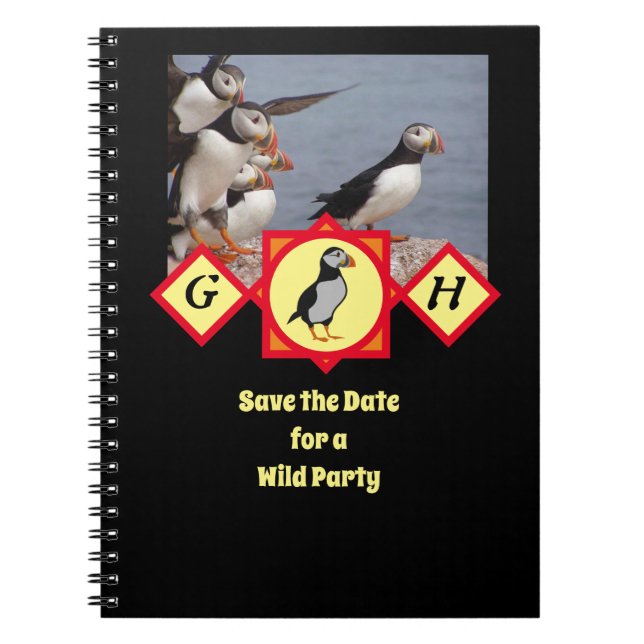 Adorable Atlantic Puffin Cartoon Monogram Photo Notebook (Front)