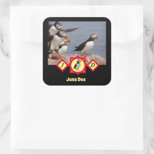 Adorable Atlantic Puffin Cartoon Monogram Photo Square Sticker