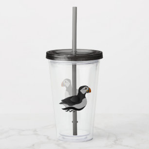 Adorable Atlantic Puffin Swimming Cartoon Acrylic Tumbler