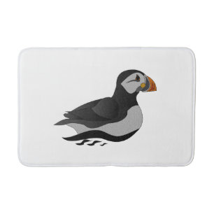 Adorable Atlantic Puffin Swimming Cartoon Bath Mat