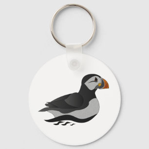 Adorable Atlantic Puffin Swimming Cartoon Key Ring