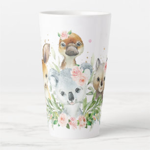 Adorable Australian Animals Pink Floral Koala  Latte Mug