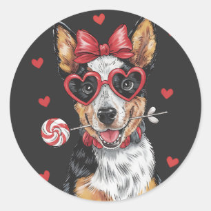 Adorable Australian Cattle Dog Sweet Valentine Day Classic Round Sticker