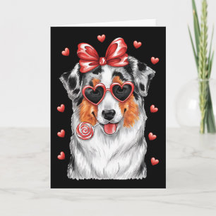 Adorable Australian Shepherd Lick Lollipop Valenti Card
