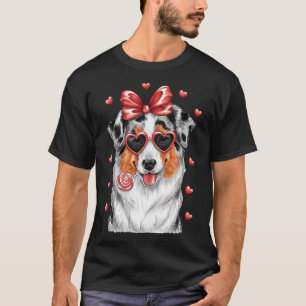 Adorable Australian Shepherd Lick Lollipop Valenti T-Shirt