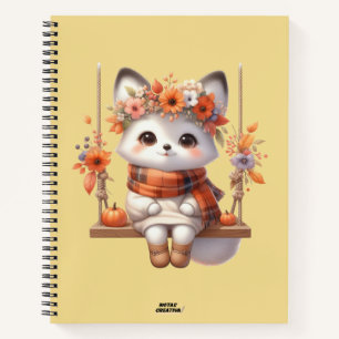 Adorable Autumn Fox Kawaii Floral Cottagecore Notebook