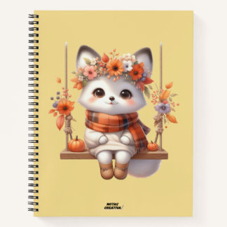 Adorable Autumn Fox Kawaii Floral Cottagecore Notebook