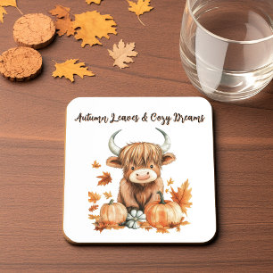 Adorable Autumn Highland Cow Coaster