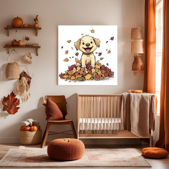 Adorable Autumn Puppy Playing Poster (Creator Uploaded)