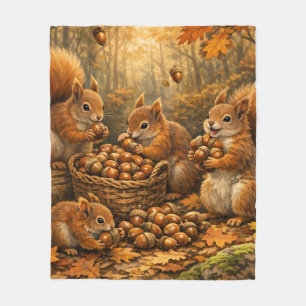 Adorable Autumn Squirrels Acorn Feast Fleece Blanket