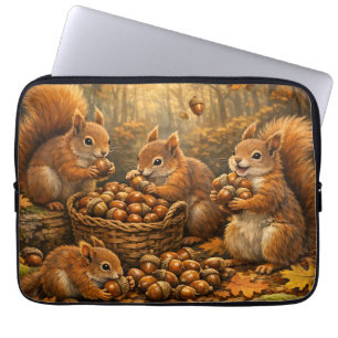 Adorable Autumn Squirrels Acorn Feast Laptop Sleeve