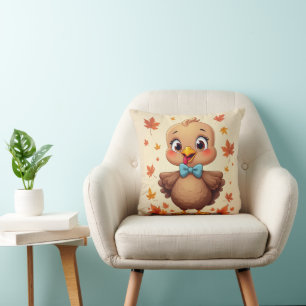 Adorable Autumn Turkey Cute Thanksgiving Cartoon Cushion