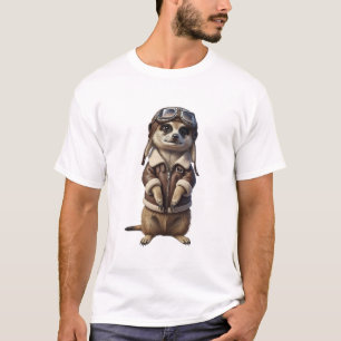 Adorable Aviator Meerkat in Vintage Pilot Gear T-Shirt