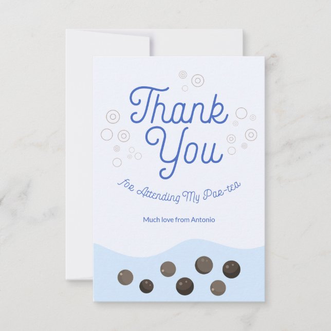 Adorable Axolotl Blue Boba Tea Par-tea Kids Thank You Card (Front)