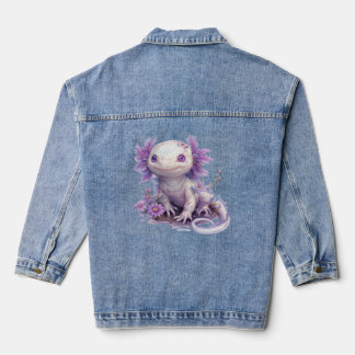 Adorable Axolotl Character with Summer Text Design Denim Jacket