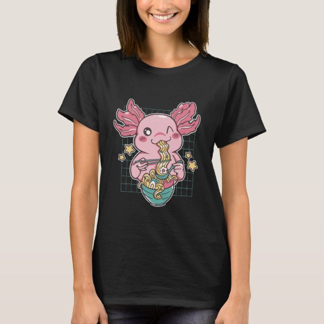 Adorable Axolotl eating Ramen T-Shirt (Front)