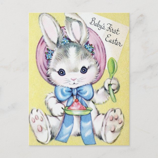 Adorable Babie's First Easter Rabbit Postcard (Front)