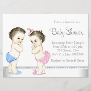 Adorable Babies Pink and Blue Twin Baby Shower Invitation
