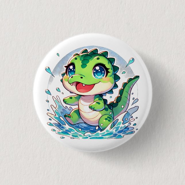 Adorable baby alligator splashes in the water 3 cm round badge (Front)