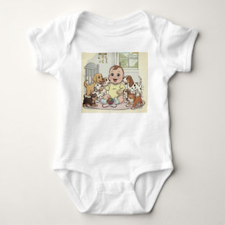 "Adorable Baby and Dogs Cartoon Baby Bodysuit