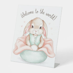 Adorable Baby Animal Illustration Newborn Greeting Pedestal Sign