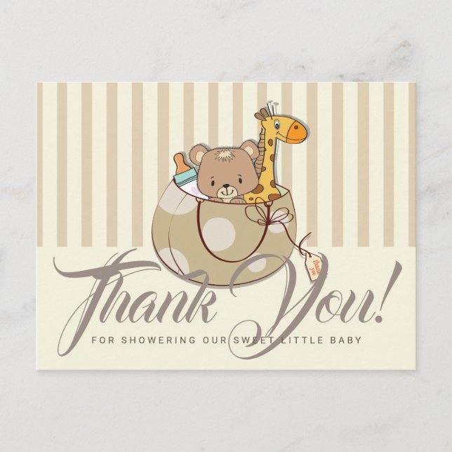 Adorable Baby Animals Basket Baby Shower Thank You Postcard (Front)