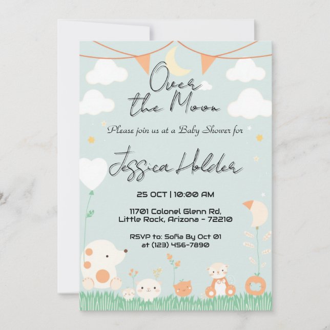 Adorable Baby Animals Under Moonlight Baby Shower Invitation (Front)