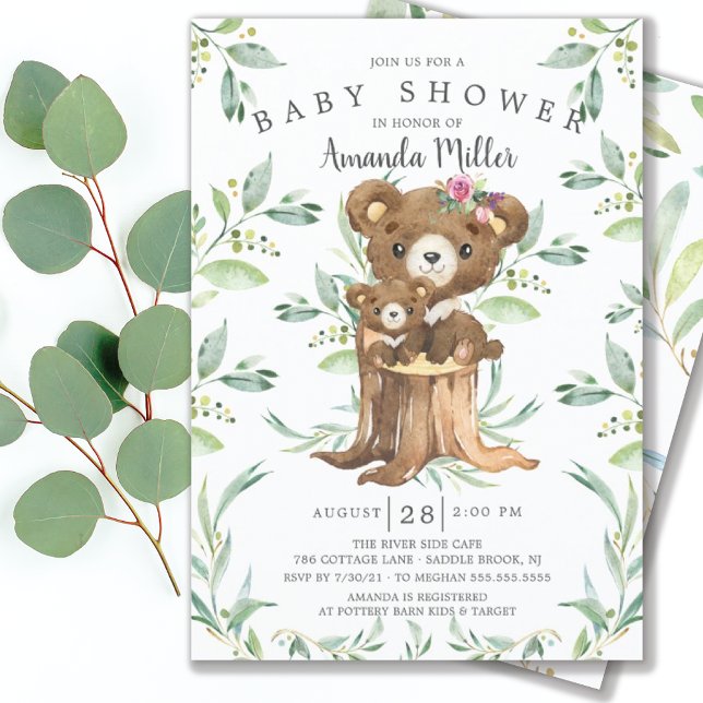 Adorable Baby Bear and Mum Baby Shower Invitation (Creator Uploaded)