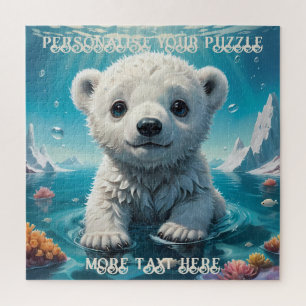 Adorable Baby Bear Cub Playing in the Arctic Ocean Jigsaw Puzzle