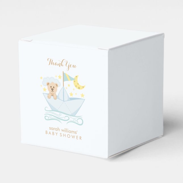 Adorable Baby Bear in Paper Boat Baby Shower Favour Box (Front Side)