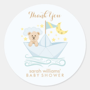 Adorable Baby Bear in Paper Boat Classic Round Sticker