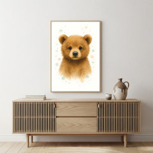 Adorable Baby Bear Watercolor Portrait Poster