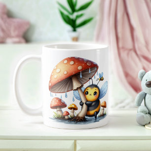 Adorable Baby Bee Under Mushroom Umbrella Coffee Mug